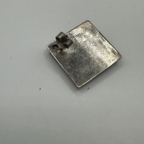 Single Pierced Earring Silver Black Onyx Cubic Zirconia Square Boho - Picture 5 of 7